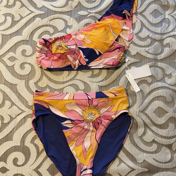 NWT Trina Turk Breeze Two Piece Bikini Swimsuit Size 6 High Waist Bottoms Ruffle - Picture 7 of 12